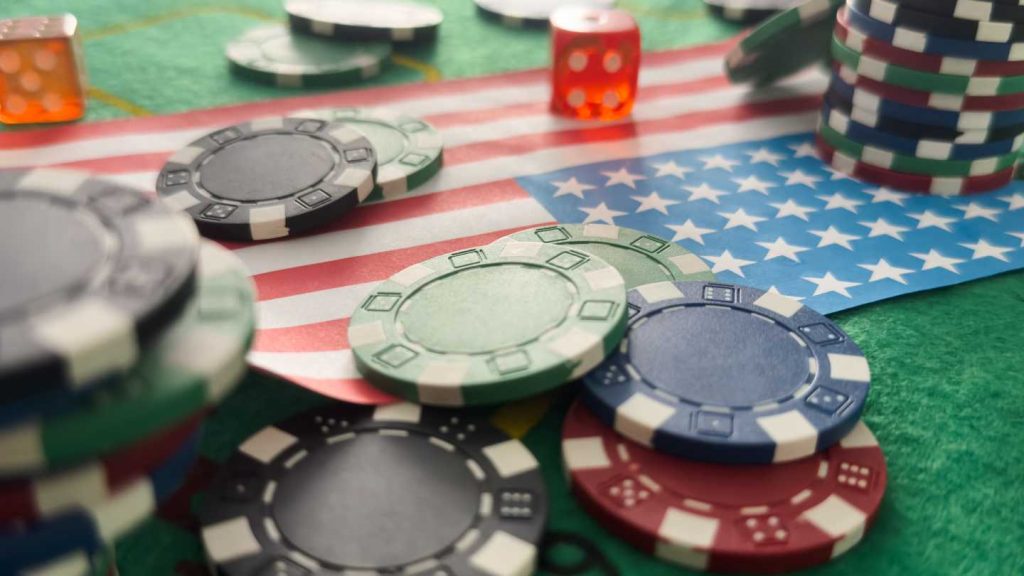 Chips,From,Casino.,Usa,Flag.,Gambling,Industry,In,United,States.